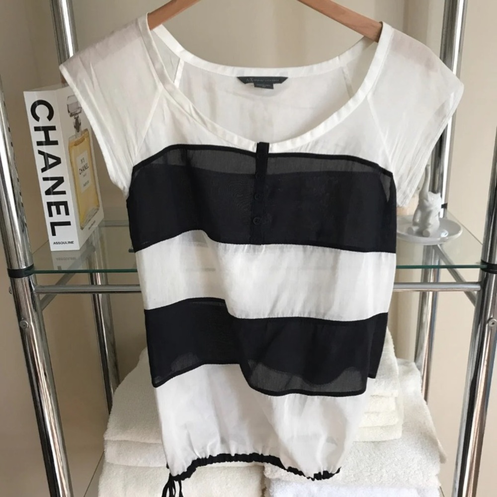 Armani Exchange black and light cream top - XS